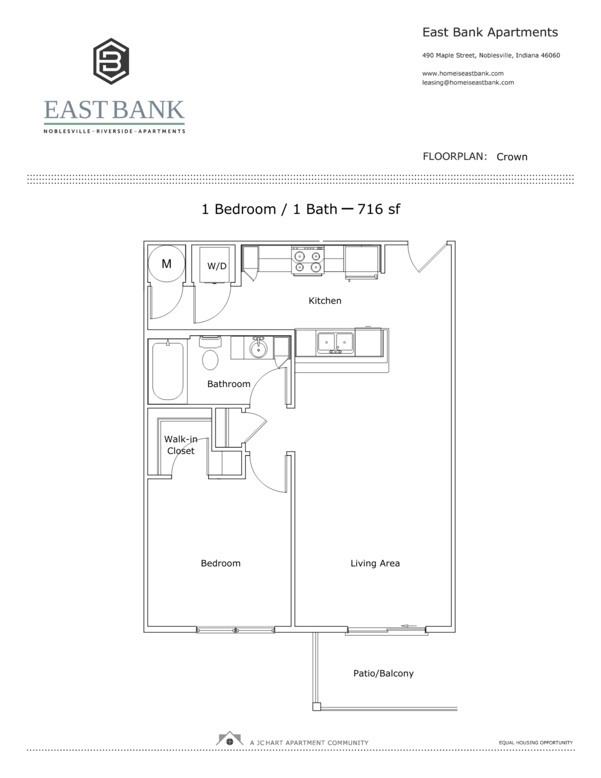 Crown One-Bedroom Floor Plan | East Bank Apartments