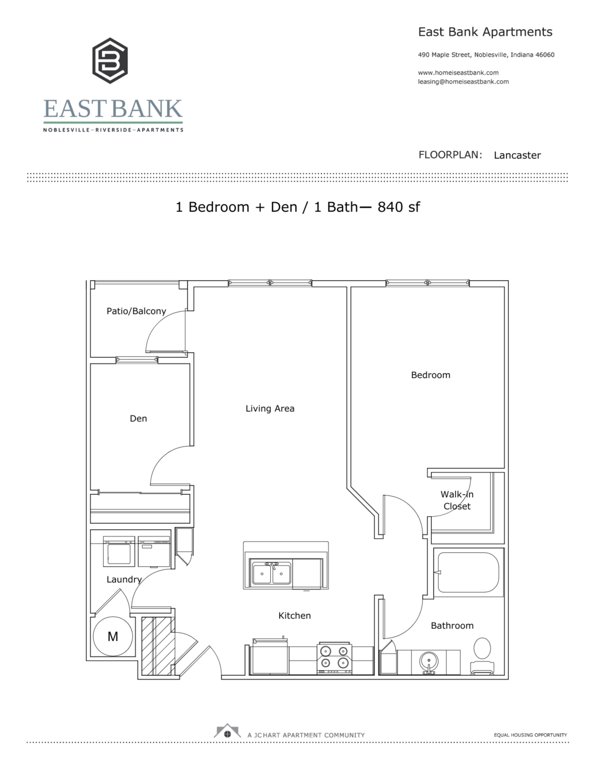 Lancaster Two-Bedroom Floor Plan | East Bank Apartments