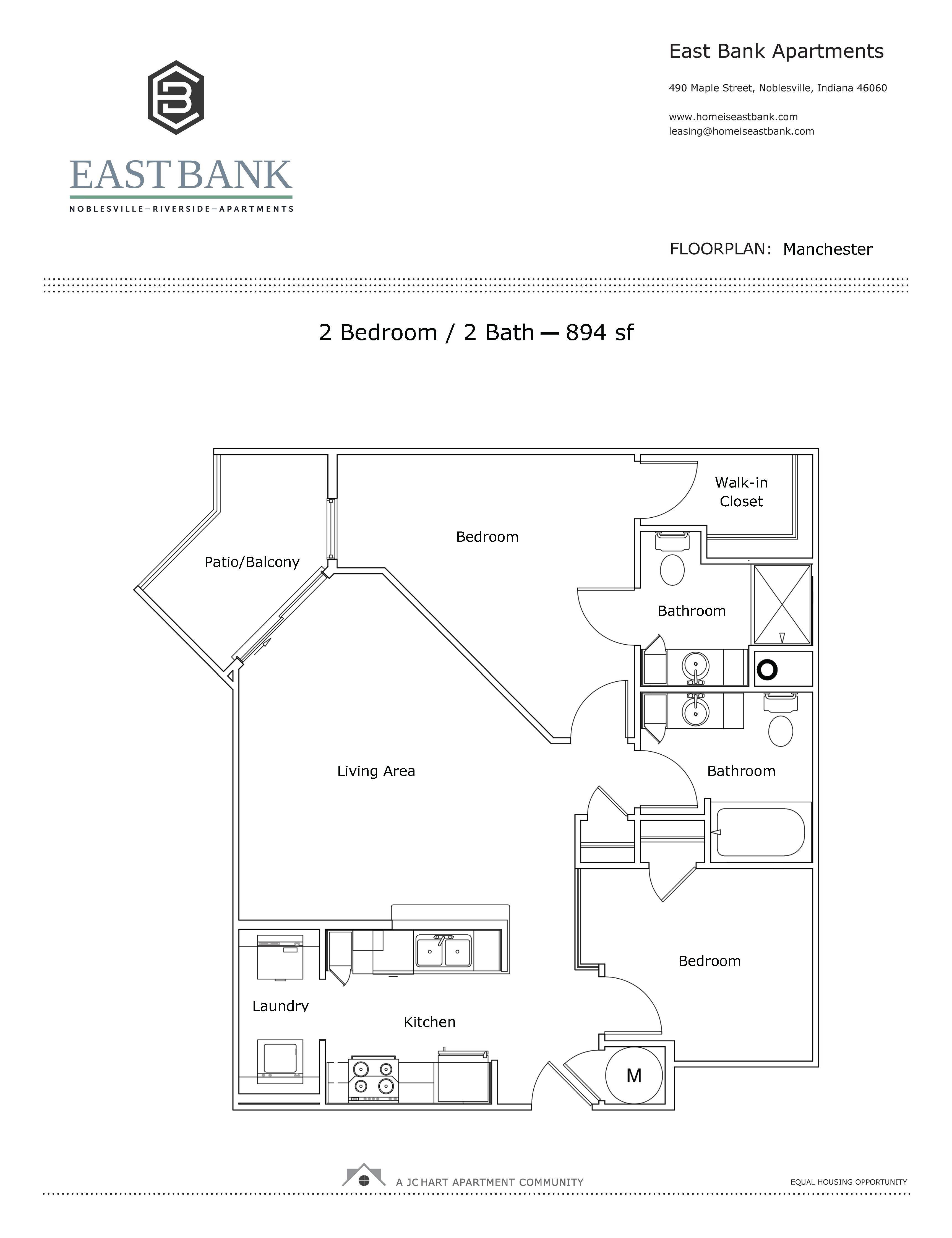 Manchester Two-Bedroom Floor Plan | East Bank Apartments