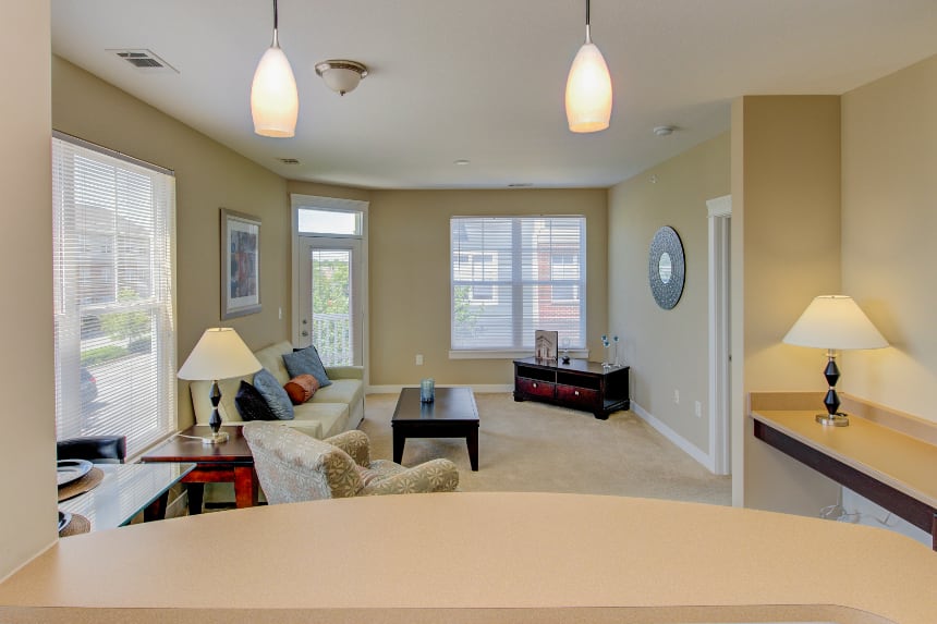 Living Room at Legacy Apartments Smart lights in a Noblesville apartment
